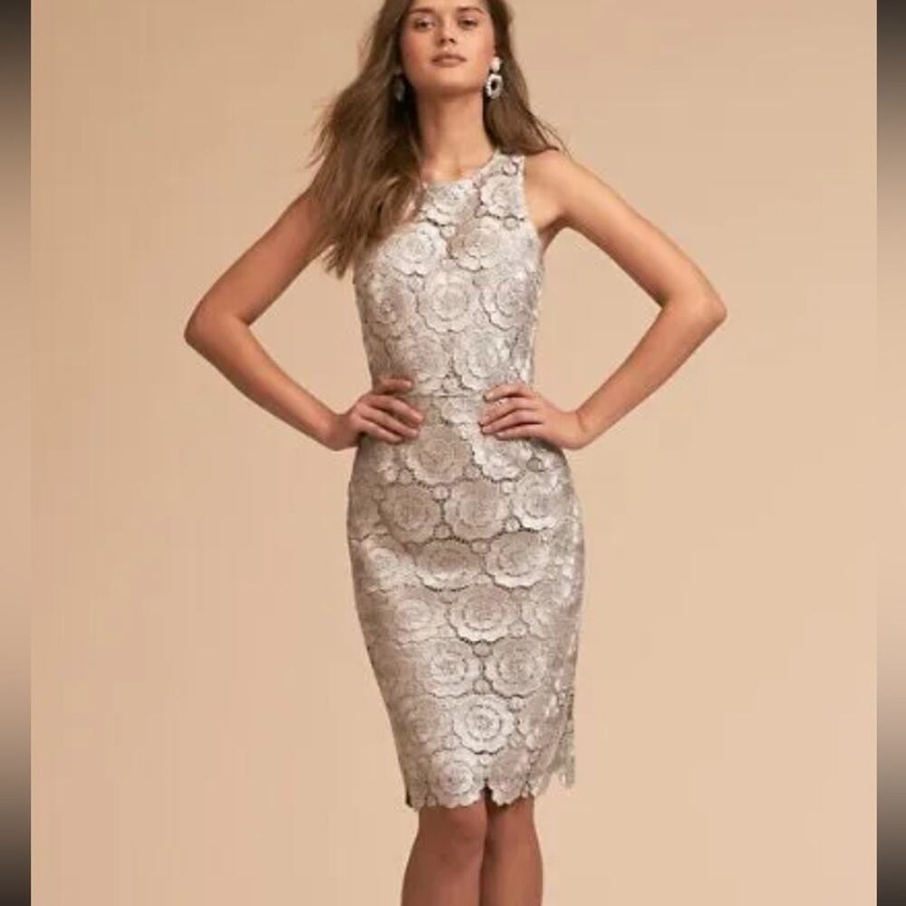 Anthropologie BHLDN Emmeline Silver Scalloped Hem Dress Size 12 NWOT